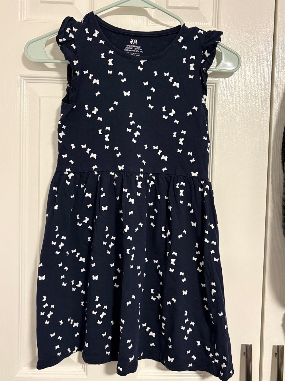 H&M Girls Navy Dress with White Butterfly Pattern size US 8-10Y